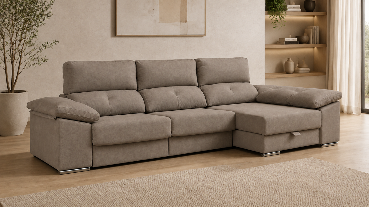 Sofá chaise longue Golf Cairo Beig, vista ambiente