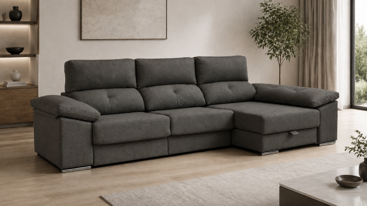Sofá chaise longue Golf Cairo Grafito, vista ambiente