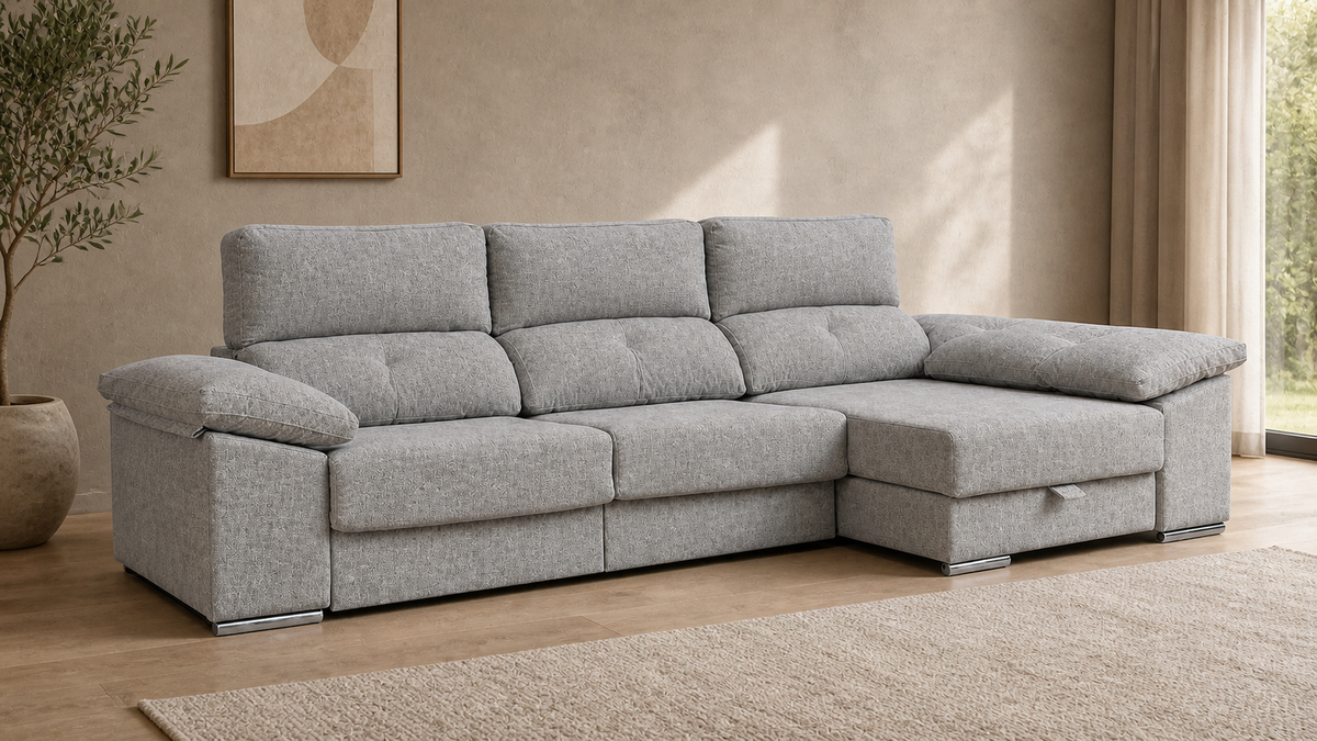 Sofá chaise longue Golf en color cemento, vista ambiente