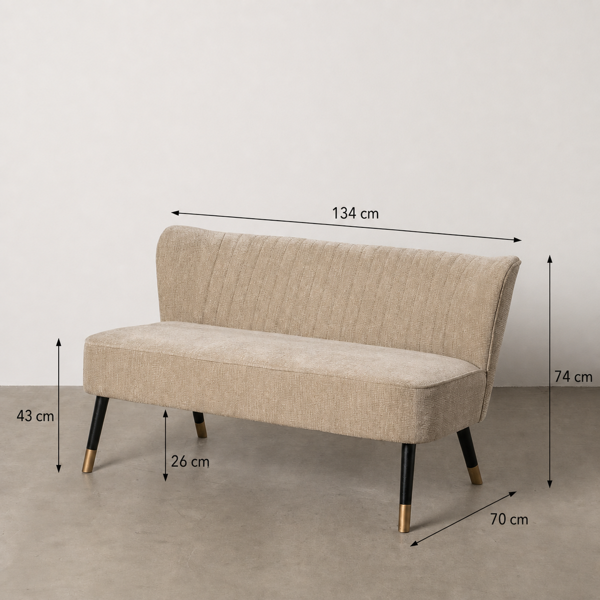 Guía de medidas de SOFÁ BEIGE TEJIDO-MADERA SALÓN 134 X 70 X 74 CM