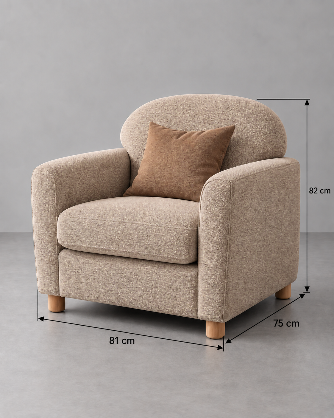 Guía de medidas de MARBLED FABRIC ARMCHAIR LIVING ROOM 81 X 75 X 82 CM