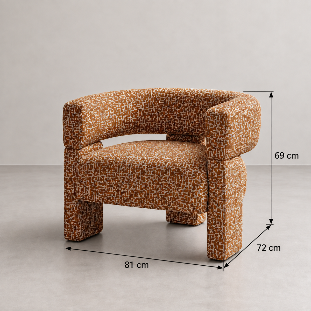Ficha de medidas del sillón Zen IXIA 615421: 81 × 72 × 69 cm