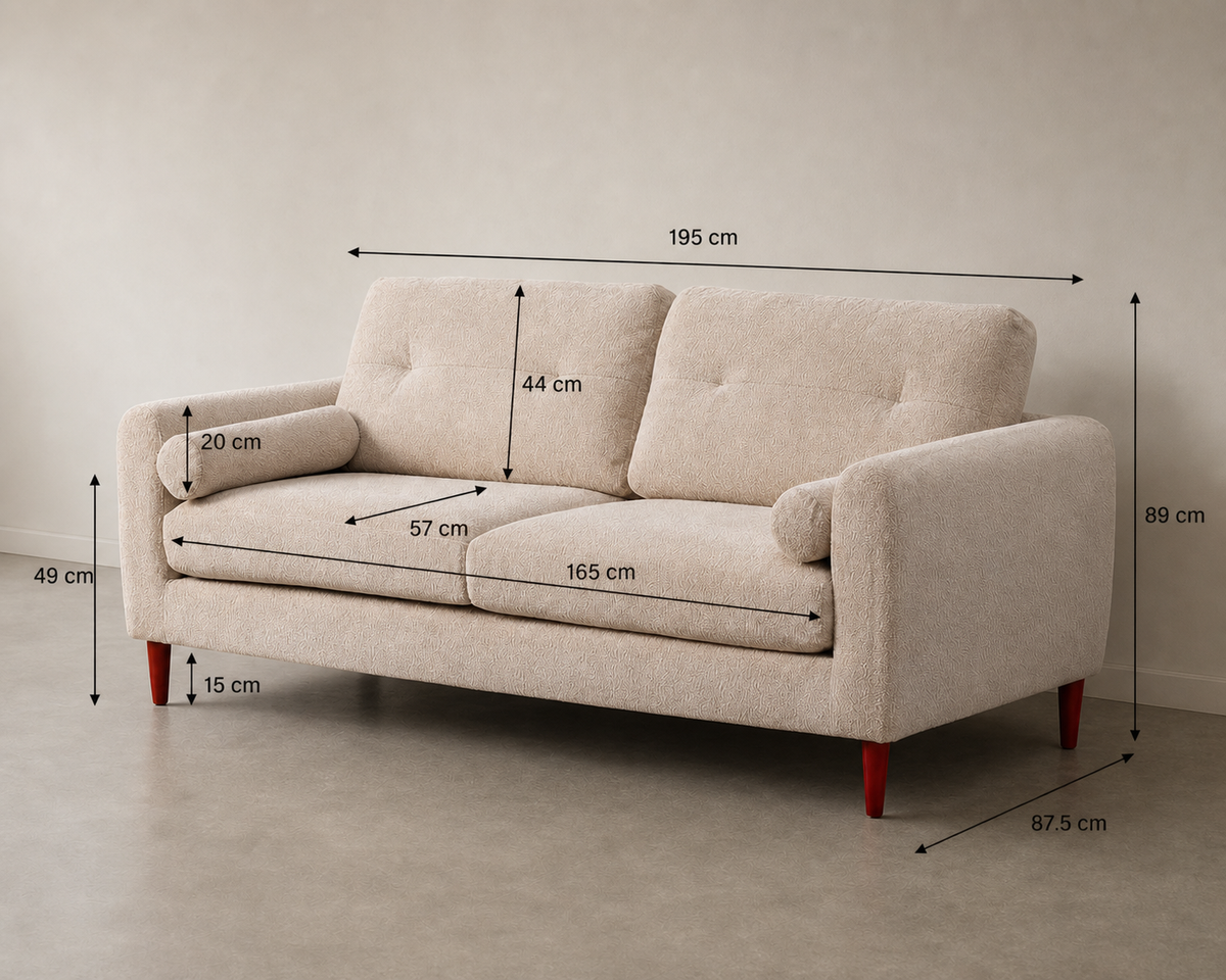 Guía de medidas de SOFÁ CREMA TEJIDO SALÓN 195 X 87,50 X 89 CM