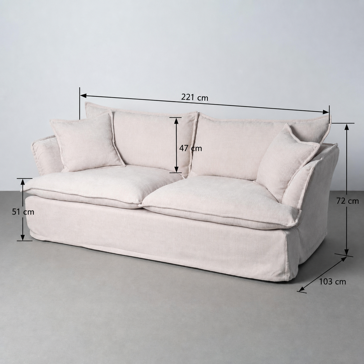 SOFÁ 3 PLAZAS CREMA TEJIDO 221 X 103 X 72 CM