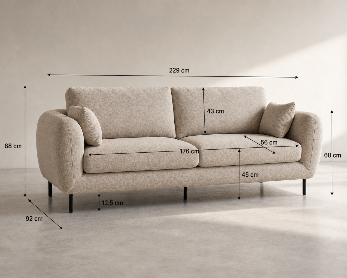 SOFÁ 3 PLAZAS CREMA TEJIDO-METAL 229 X 92 X 88 CM