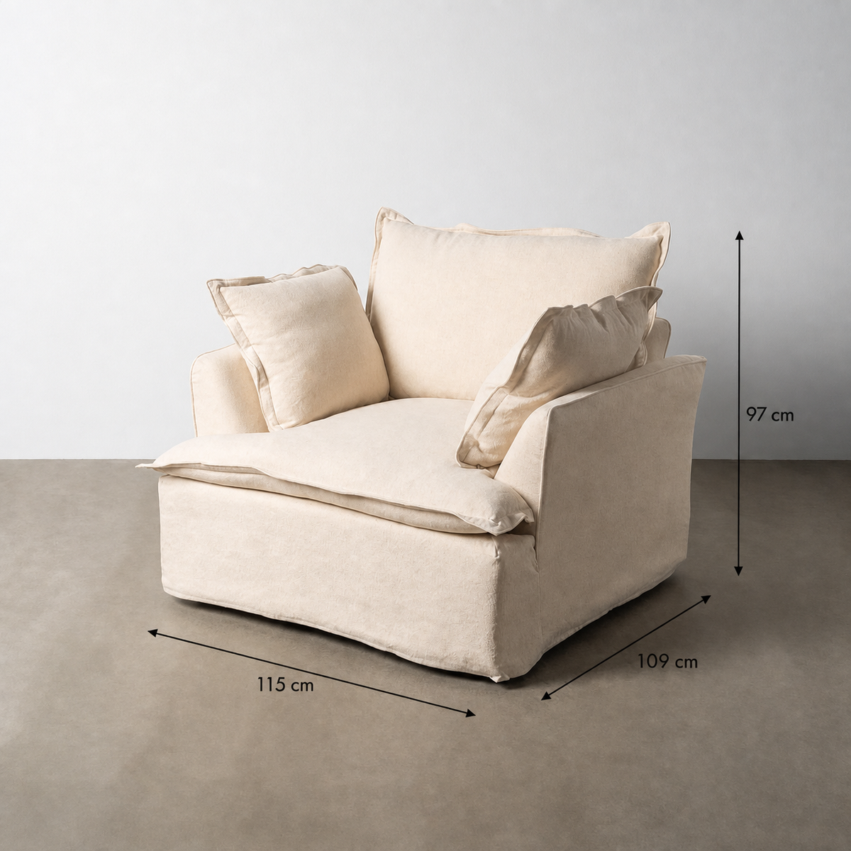 SILLÓN BEIGE MADERA / TEJIDO SALÓN 115 X 109 X 97 CM