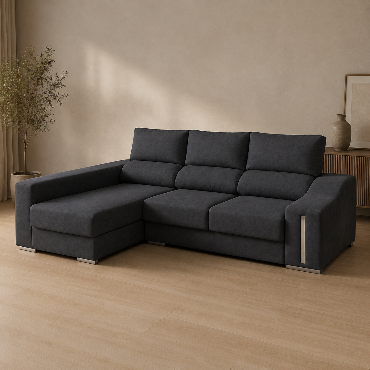 Sofá chaise longue Málaga antracita, chaise longue izquierda, vista ambiente
