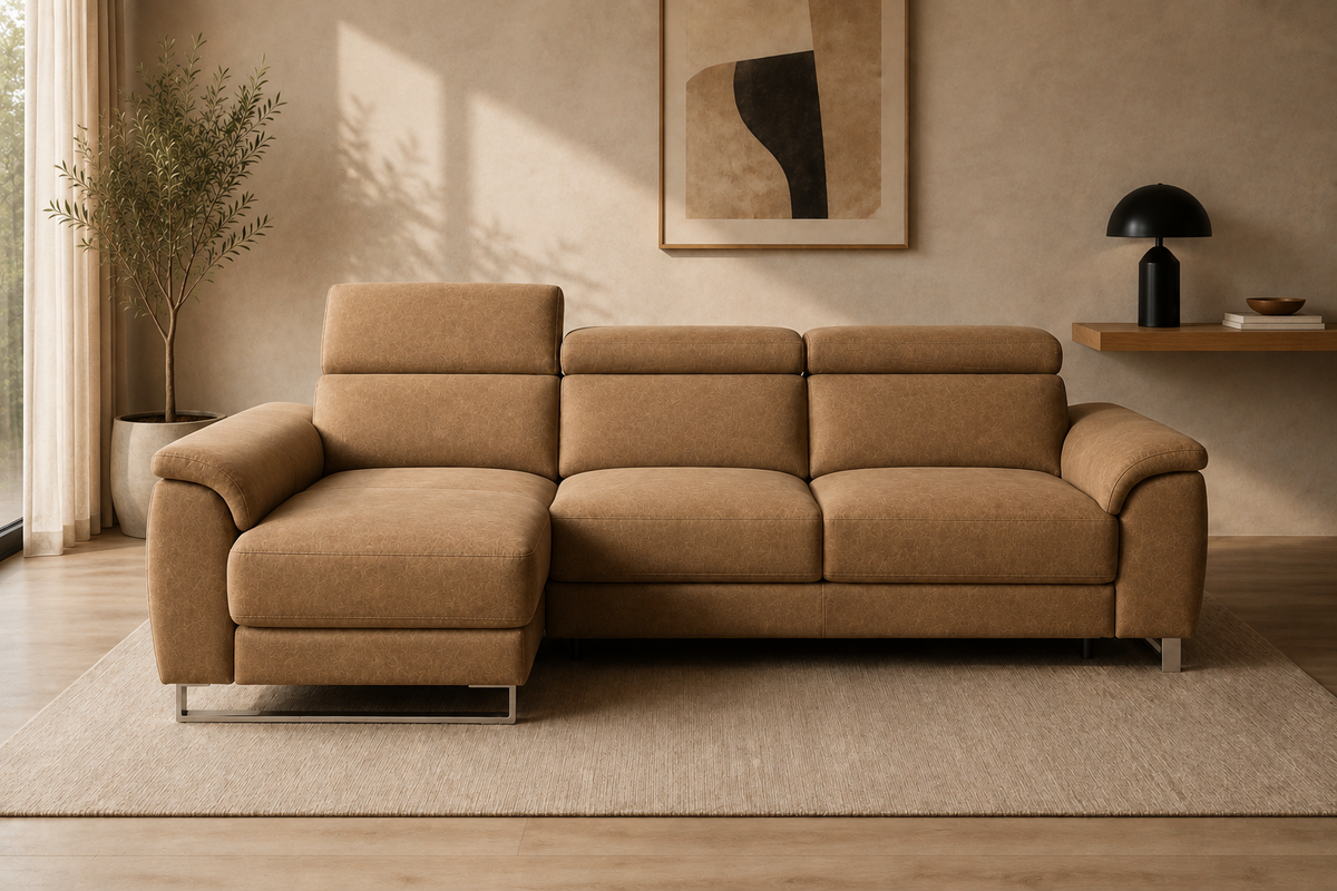 Sofá Río Edi Camel, chaise longue izquierda, vista ambiente