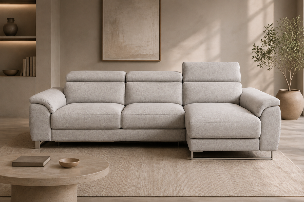 Sofá Río Edi Plata, chaise longue derecha, vista ambiente