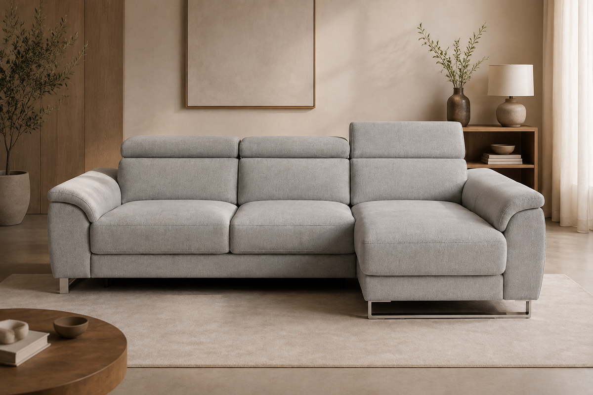 Sofá Río Magnol Cemento, chaise longue derecha, vista ambiente
