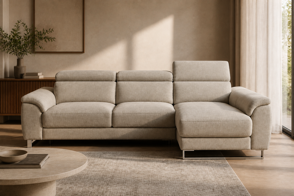 Sofá Río Magnol Piedra, chaise longue derecha, vista ambiente