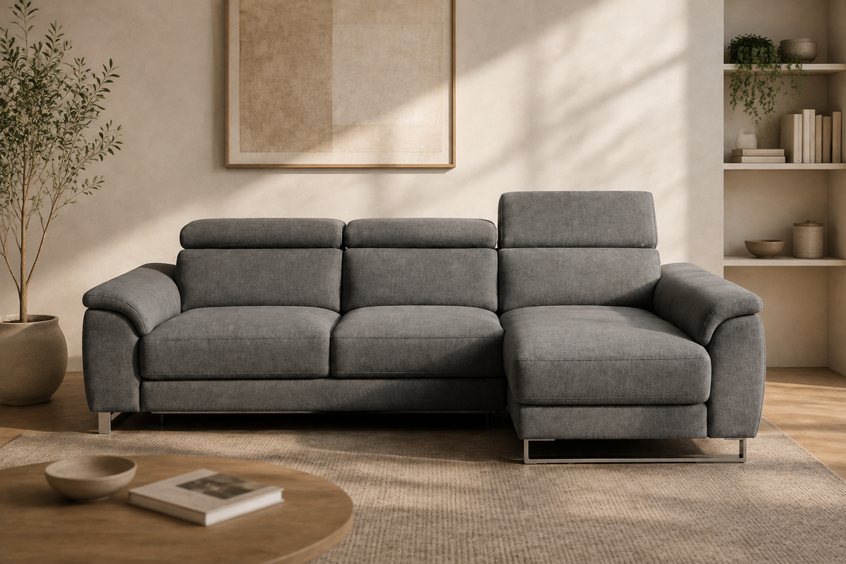 Sofá Río Magnol Plomo, chaise longue derecha, vista ambiente