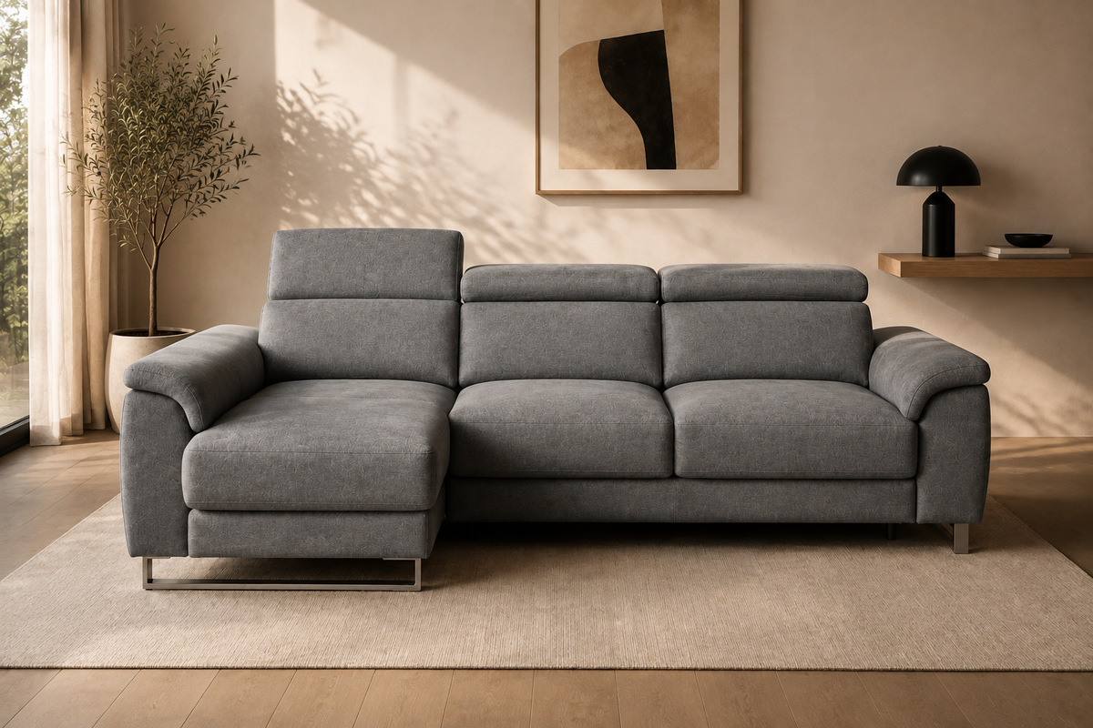 Sofá Río Magnol Plomo, chaise longue izquierda, vista ambiente