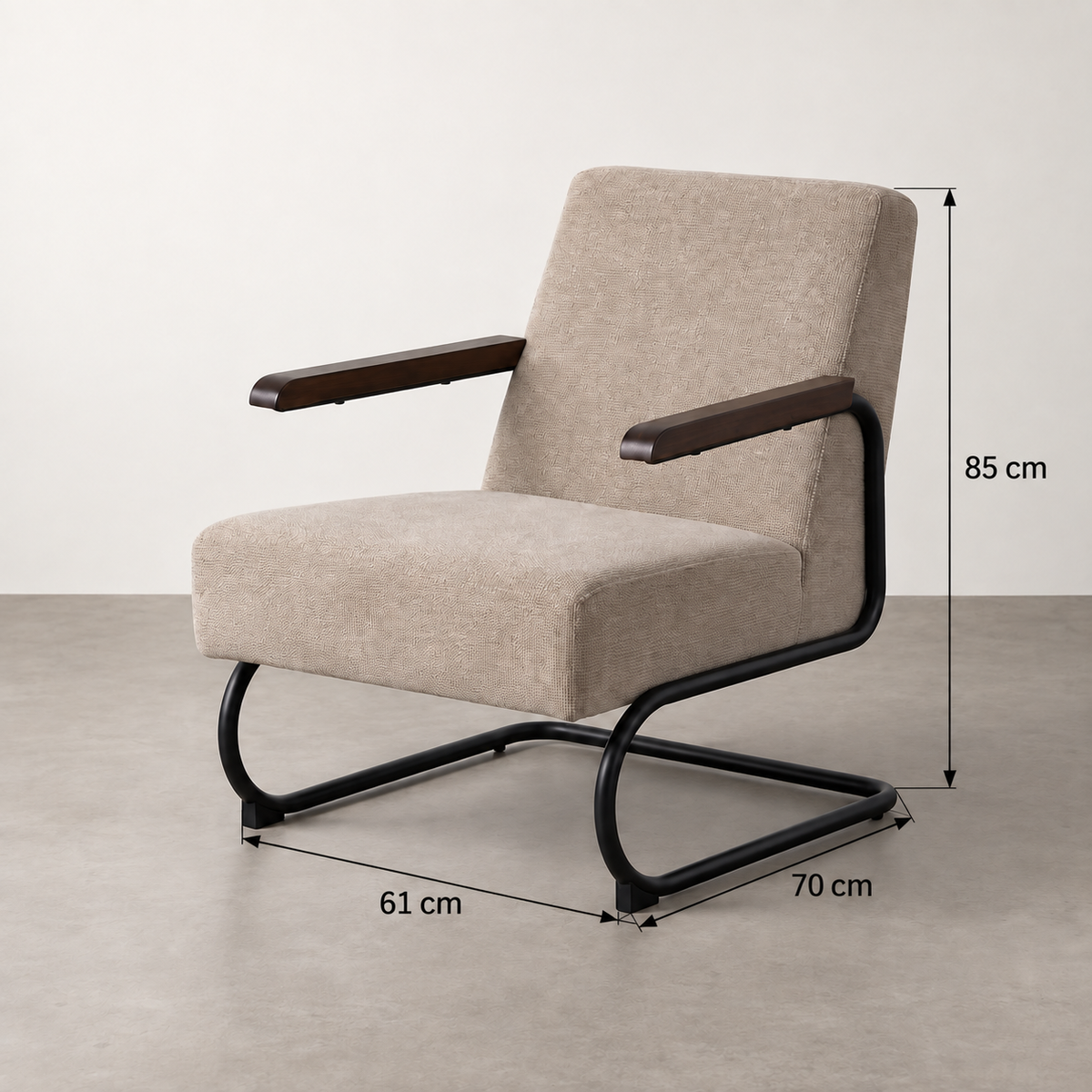 SILLÓN TAUPE METAL-TEJIDO 61 X 70 X 85 CM - ficha de medidas