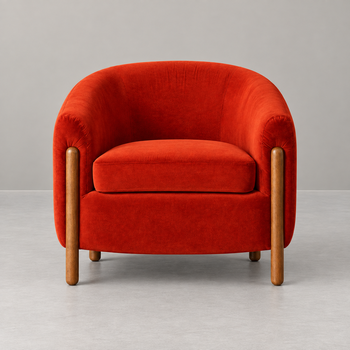 Sillón Ambar rojo de terciopelo y madera — frontal