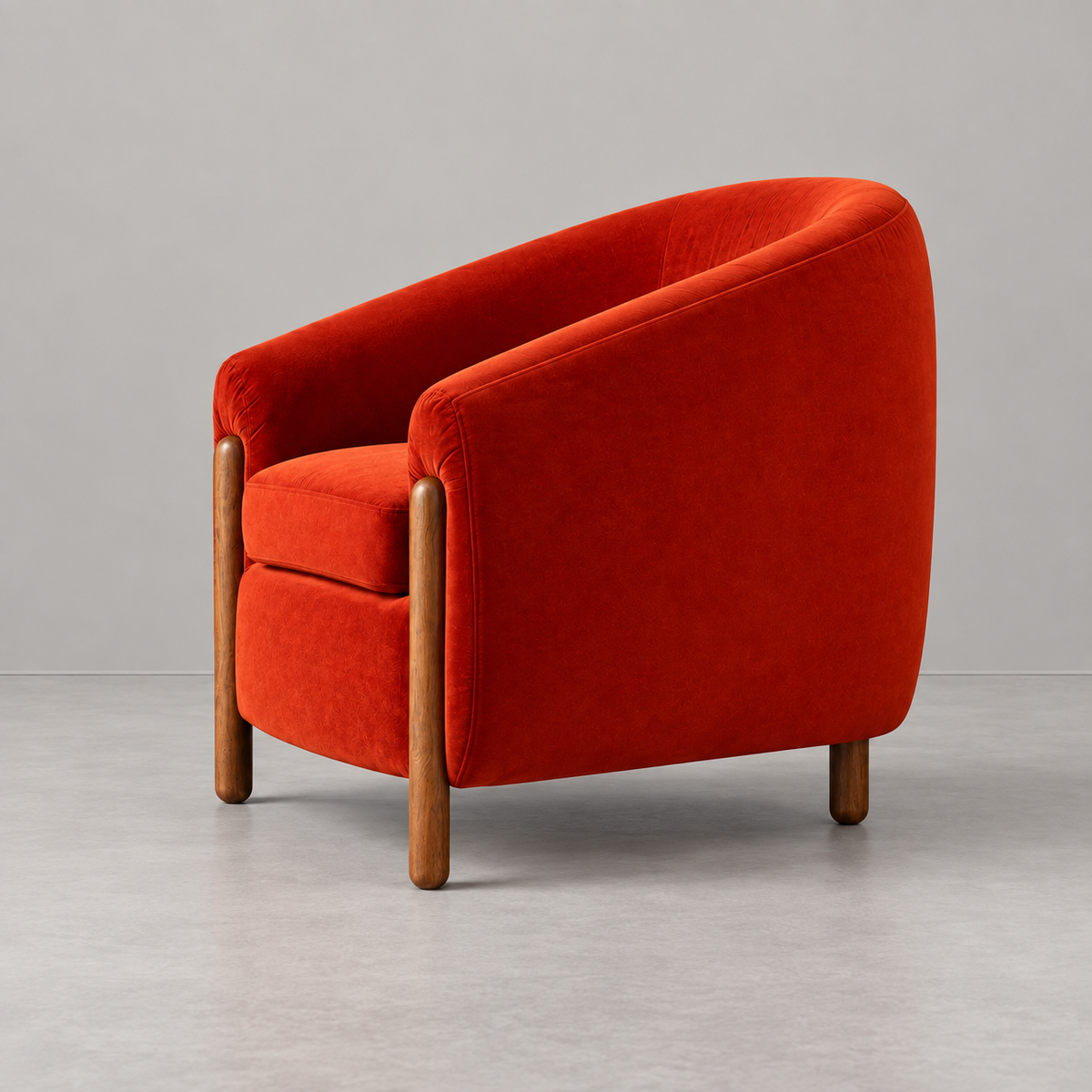 Sillón Ambar rojo de terciopelo y madera — lateral