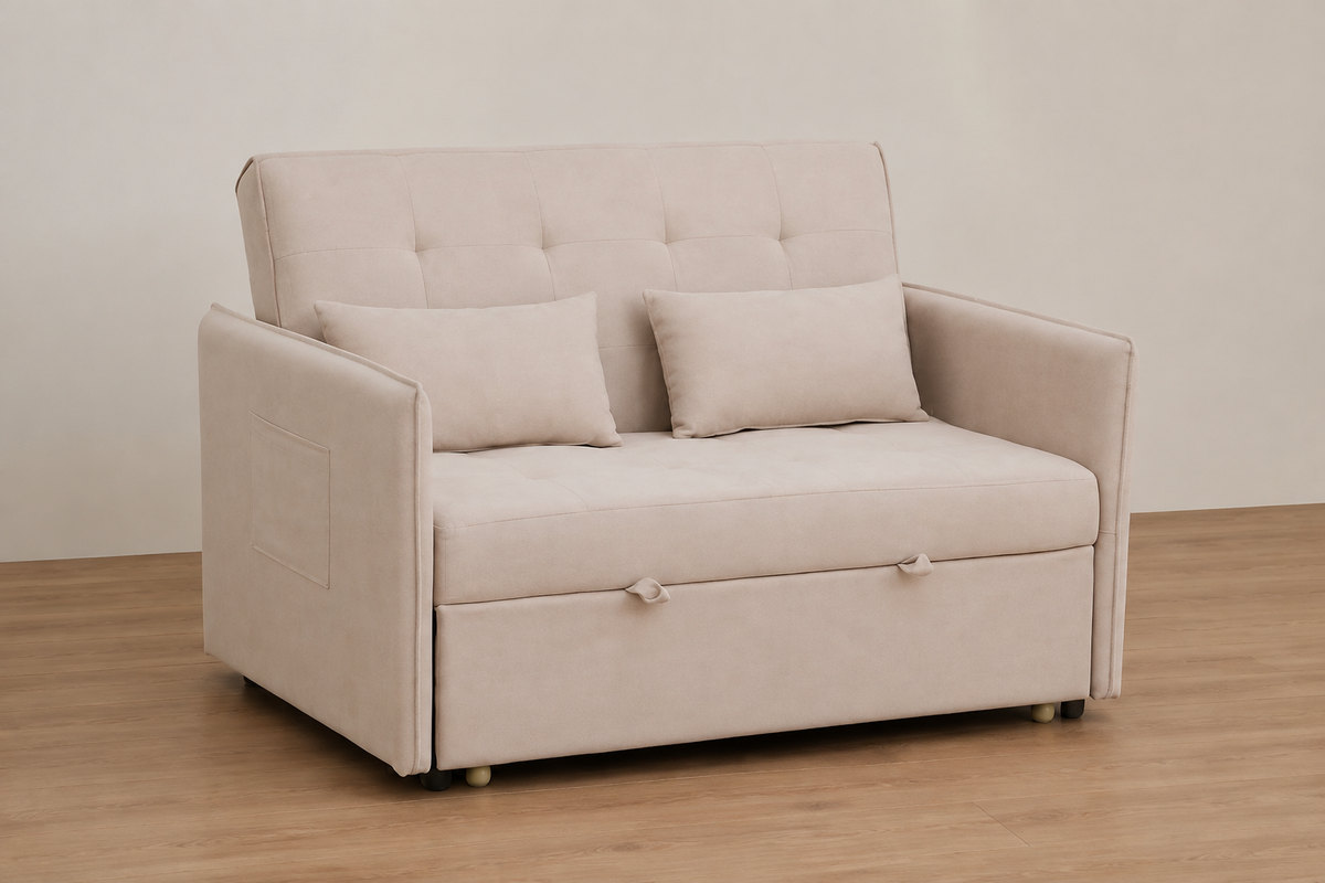 Sofá cama Bilbao beige - vista tres cuartos