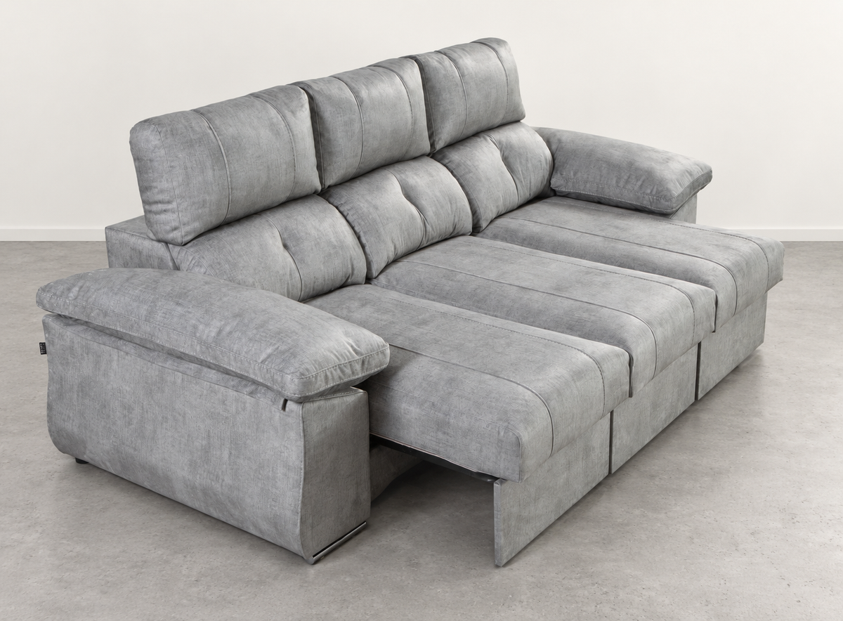 Chaise longue Cupra, configuración 3P3A abierta — pared clara y suelo gris
