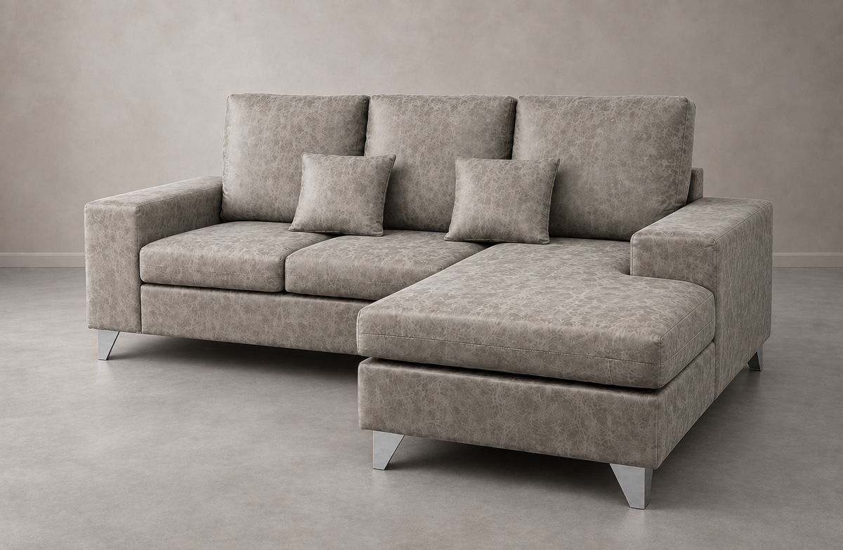 Chaise longue Duque gris, vista ambiente en ángulo