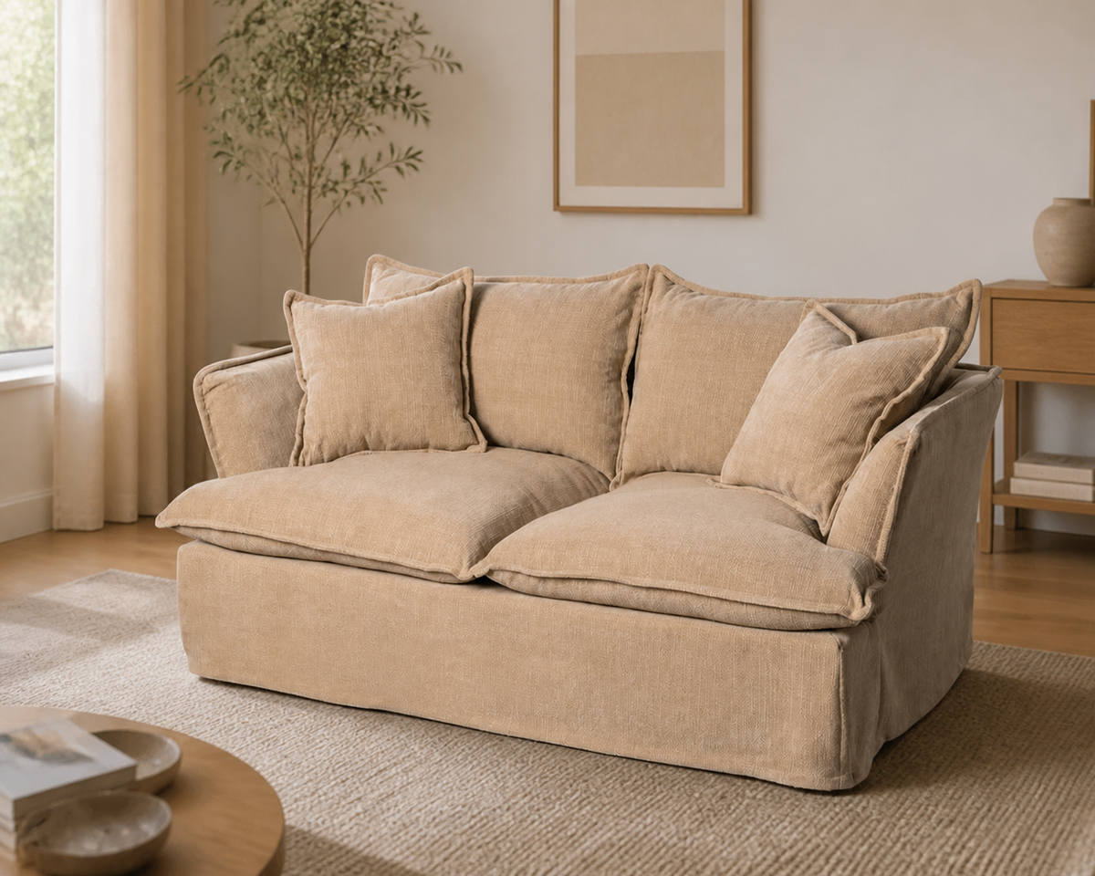 SOFÁ 2 PLAZAS BEIGE OSCURO TEJIDO 181 X 103 X 72 CM