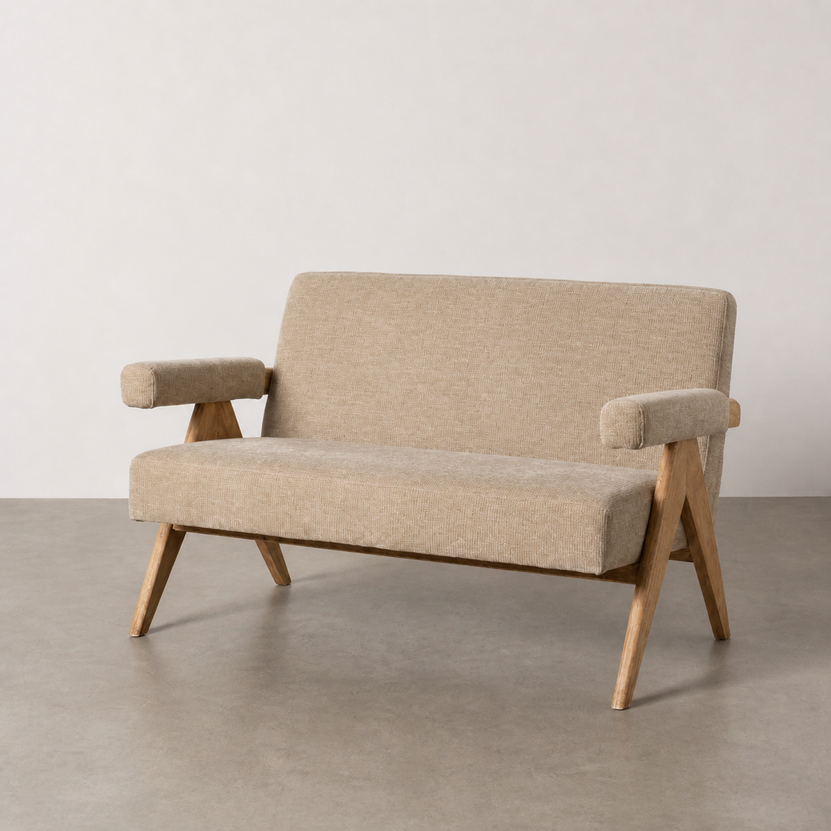 SOFÁ BEIGE TEJIDO-MADERA SALÓN 134 X 76 X 85 CM