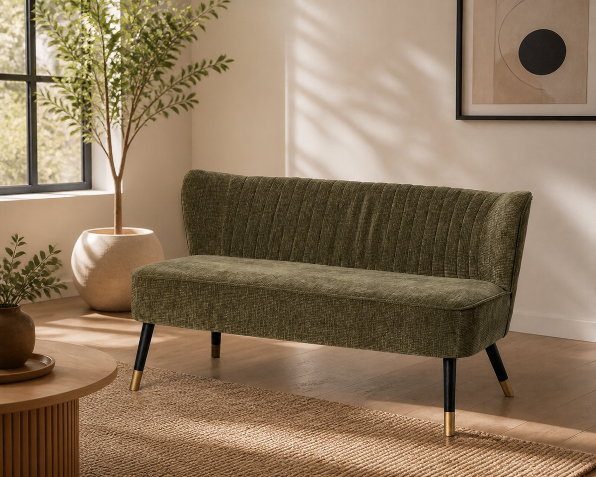 SOFÁ VERDE TEJIDO-MADERA SALÓN 134 X 70 X 74 CM