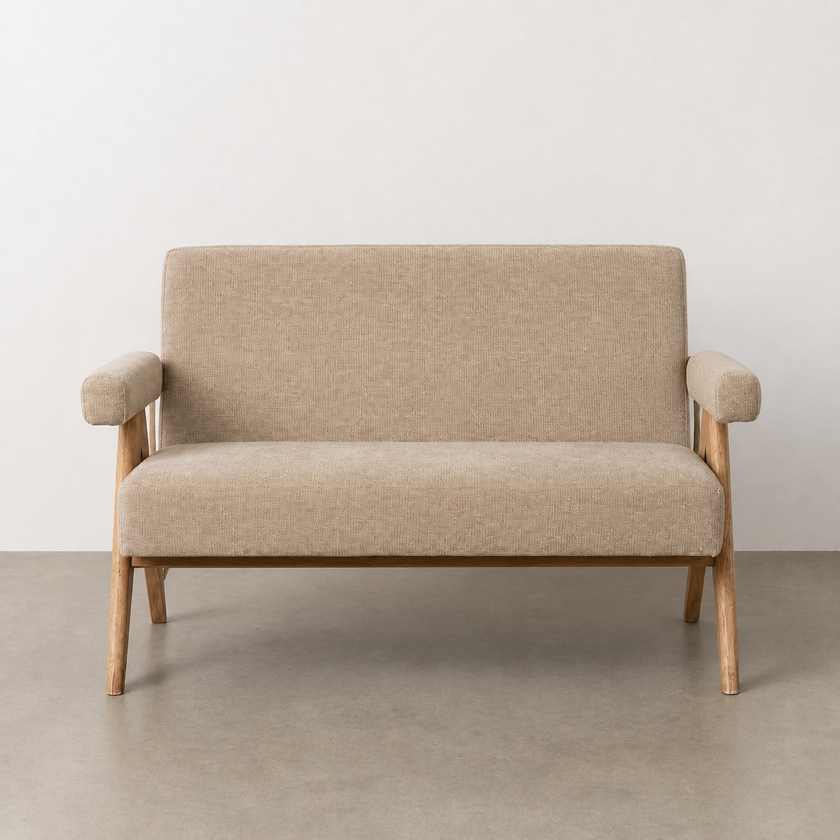 SOFÁ BEIGE TEJIDO-MADERA SALÓN 134 X 76 X 85 CM