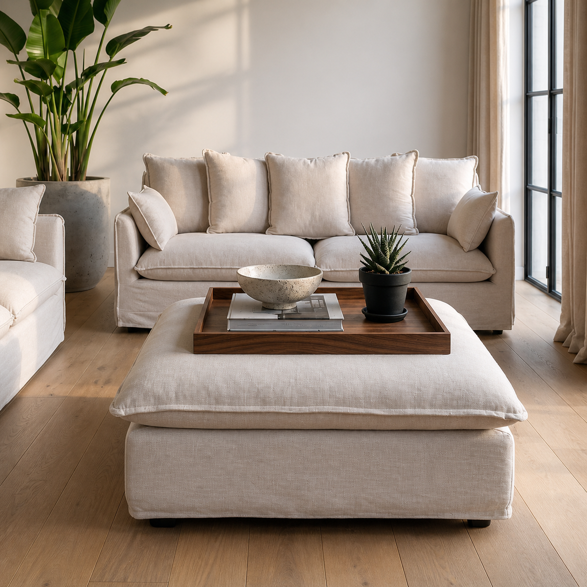 PUF BEIGE DM-TEJIDO SALÓN 100 X 100 X 42 CM