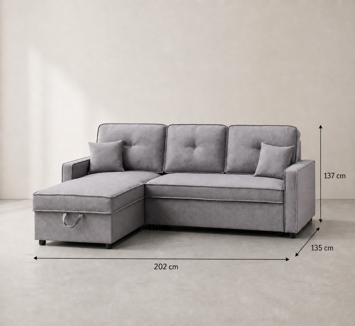 Guía de medidas de Sofá cama Chaise Longue Dax