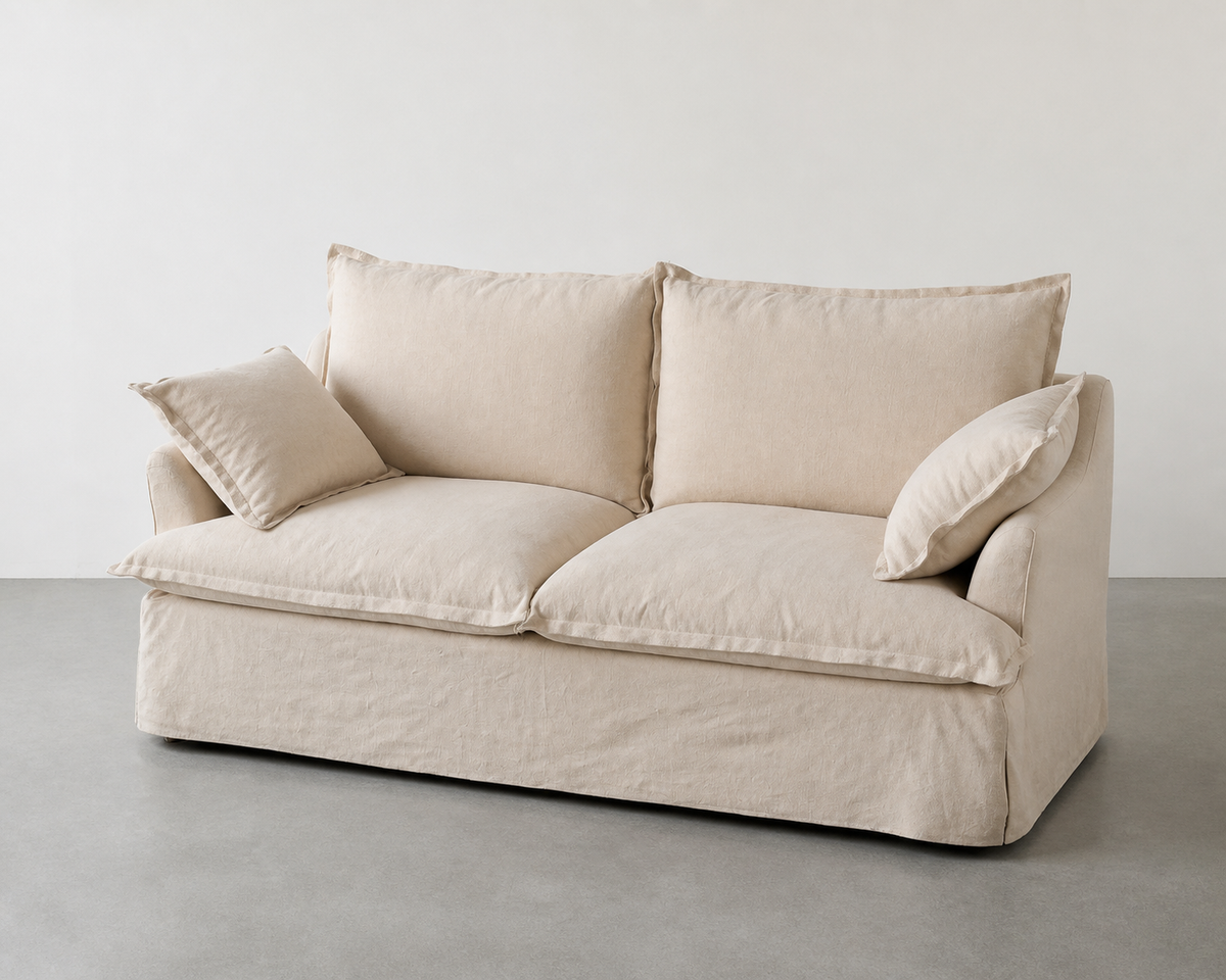 SOFÁ 2 PLAZAS BEIGE MADERA / TEJIDO 200 X 109 X 90 CM