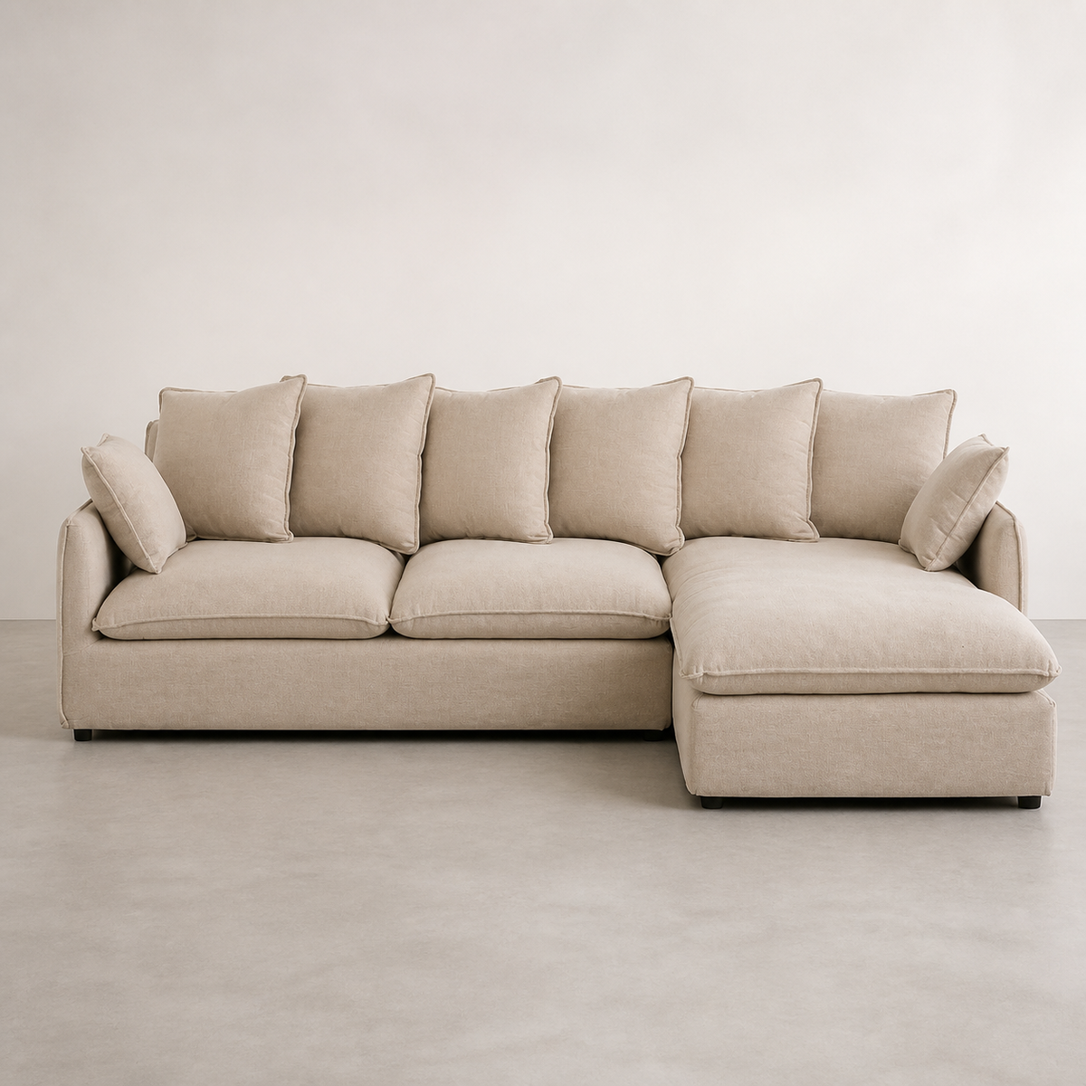 BEIGE CHAISE LONGUE SOFA DM-FABRIC LIVING ROOM 252 X 158 X 84 CM