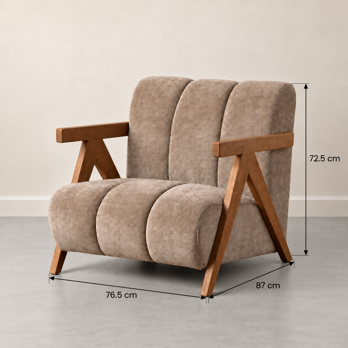 Guía de medidas de TAUPE BIRCH WOOD ARMCHAIR LIVING ROOM 76.50 X 87 X 72.50 CM