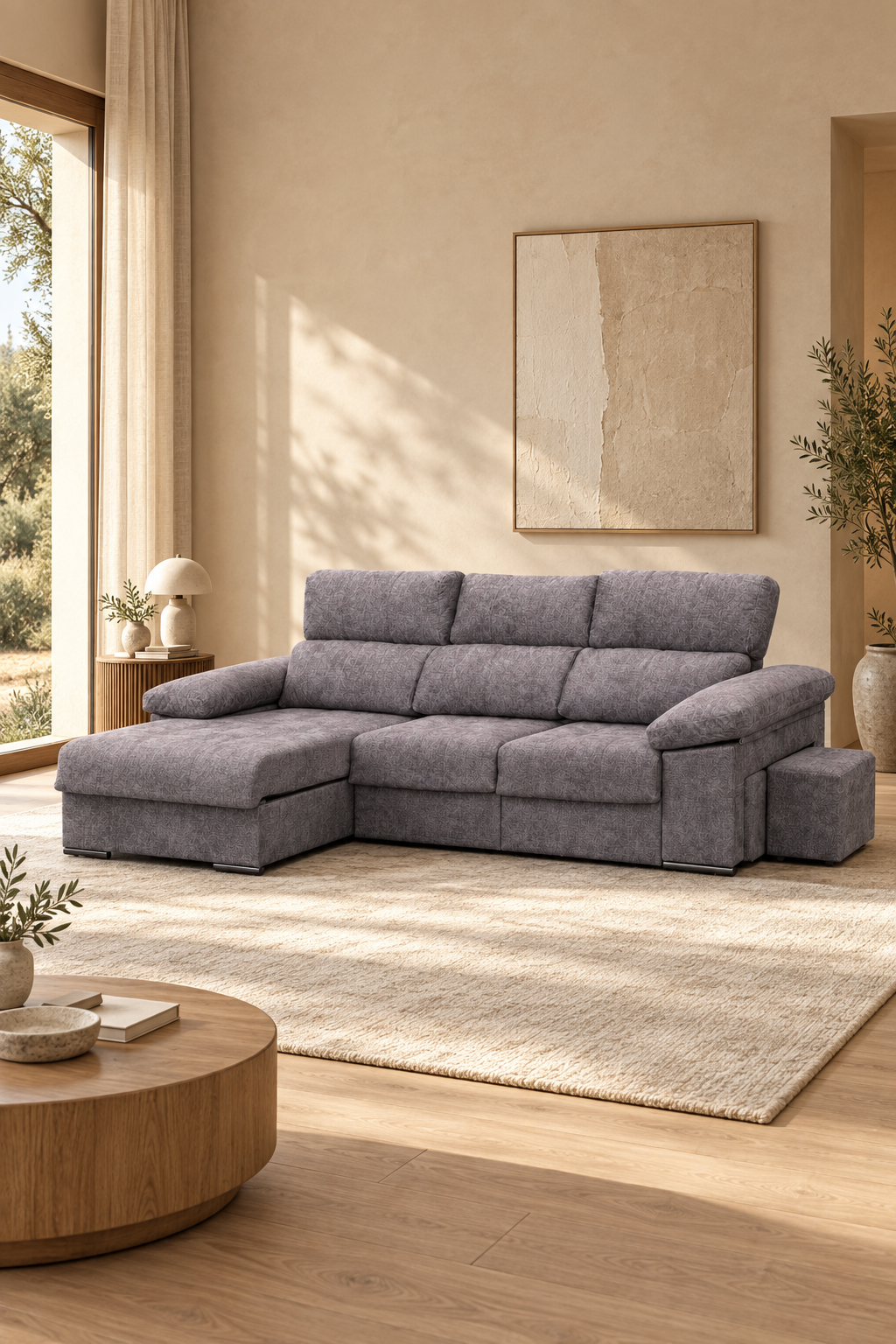 Sofá chaise longue Roma en salón, fotografía vertical