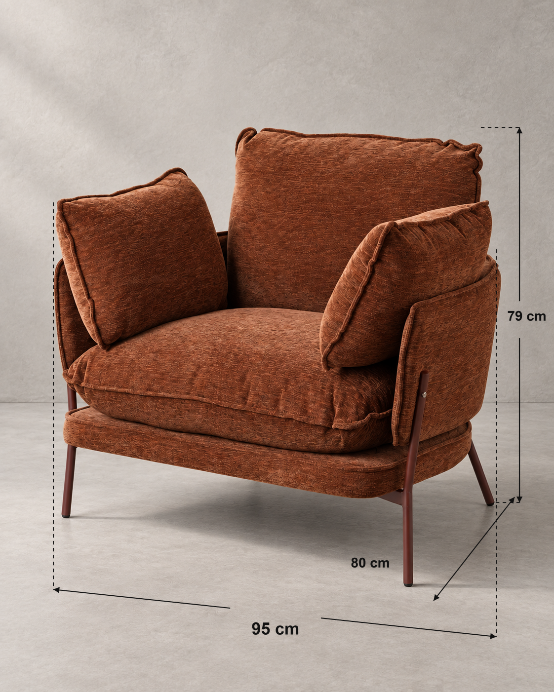 Sillón Cabo marrón oscuro — ficha de medidas 95 × 80 × 79 cm