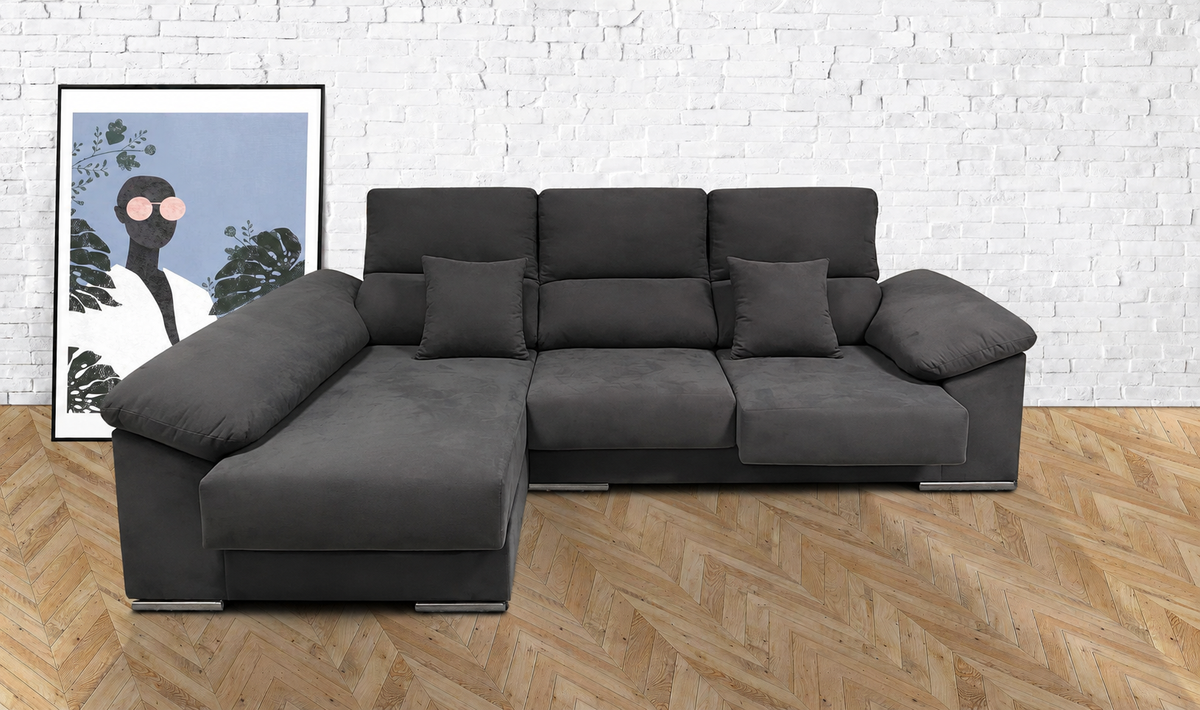 Sofá chaise longue Matias Cairo Antracita - izquierda