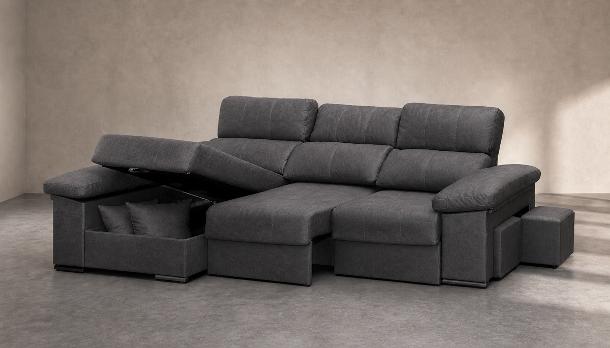 Chaise longue Roma — vista 3/4 derecha — Cairo Antracita