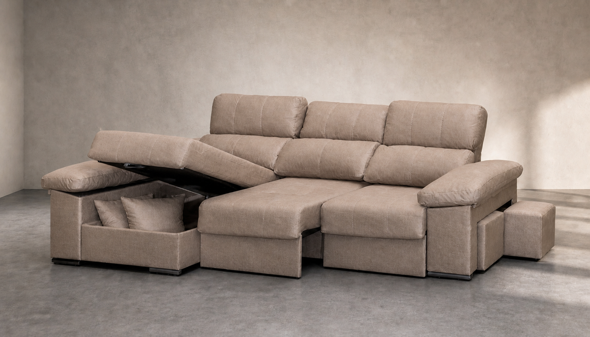 Chaise longue Roma — vista 3/4 derecha — Cairo Beig Oscuro