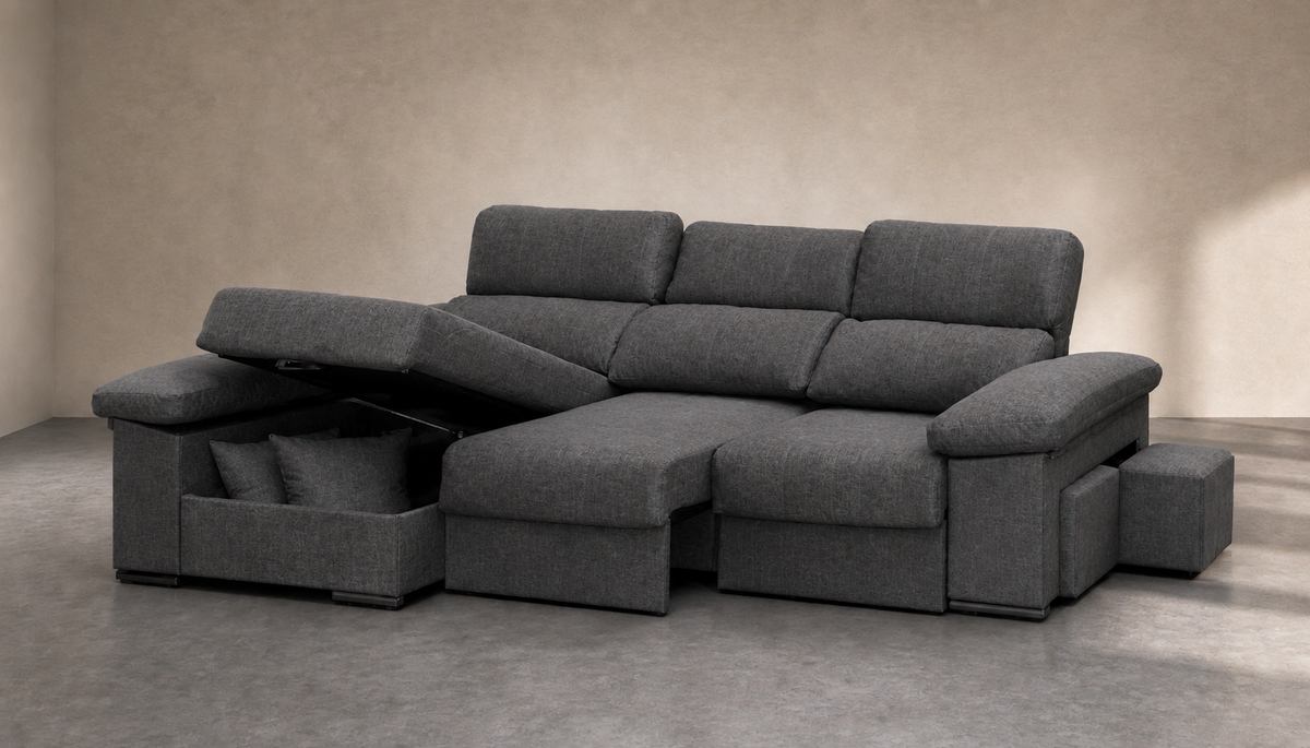 Chaise longue Roma — vista 3/4 derecha — Cairo Grafito