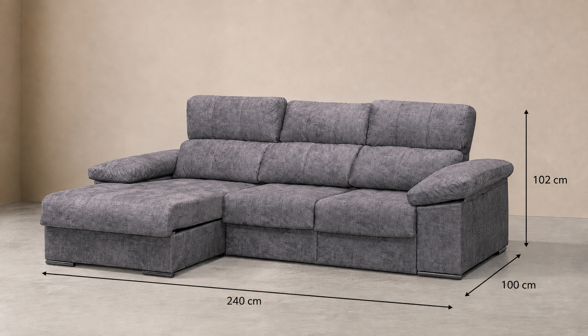 Guía de medidas de Sofá Chaise Longue 3 plazas Roma