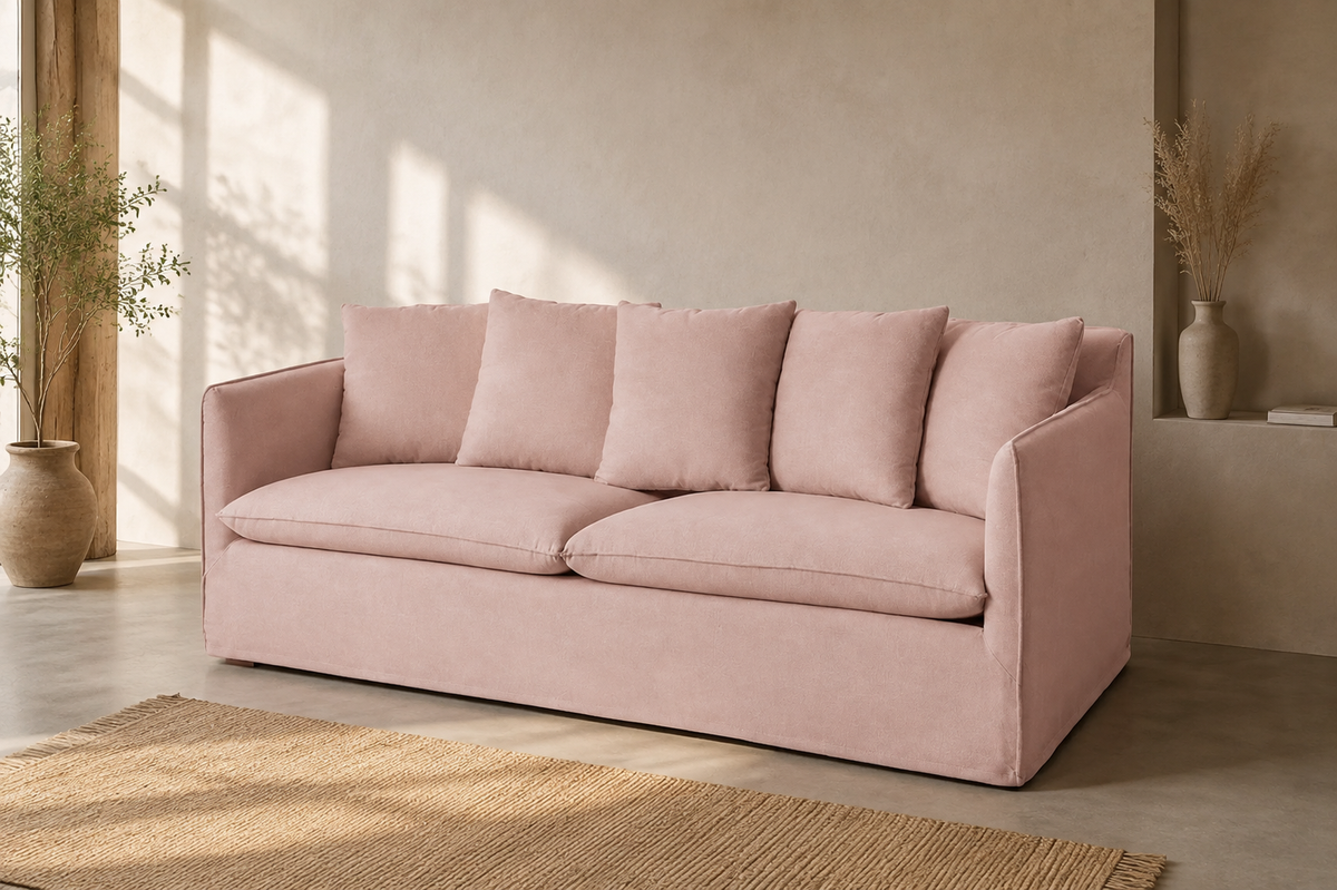Sofá Rubén en tapizado rosa empolvado