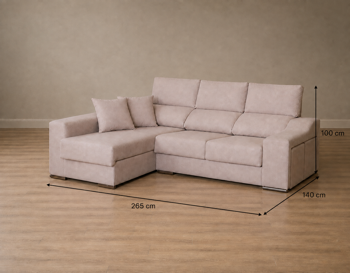 Guía de medidas de Sofá Chaise Longue Sevilla