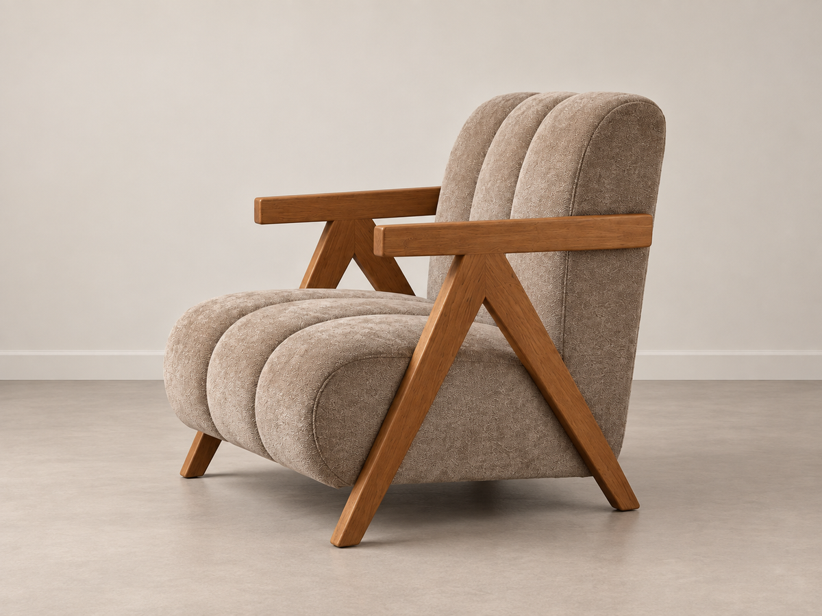 TAUPE BIRCH WOOD ARMCHAIR LIVING ROOM 76.50 X 87 X 72.50 CM