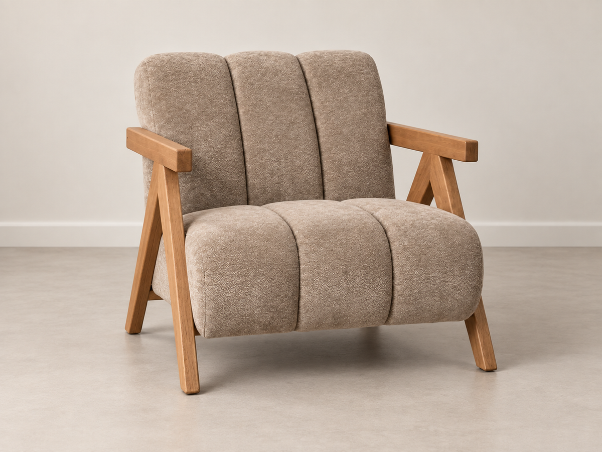 TAUPE BIRCH WOOD ARMCHAIR LIVING ROOM 76.50 X 87 X 72.50 CM