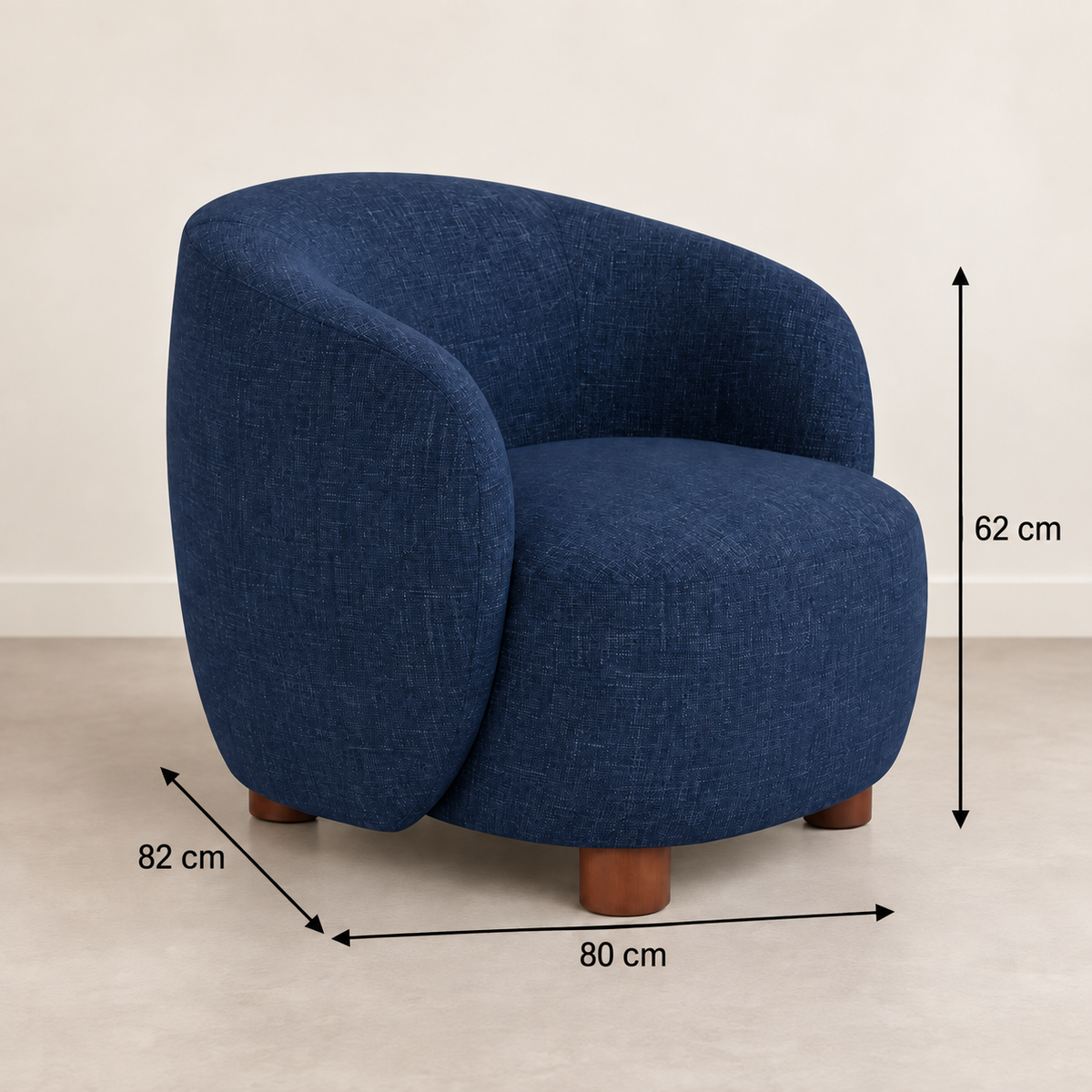 SILLÓN AZUL TEJIDO-METAL 80 X 82 X 62 CM — FICHA DE MEDIDAS