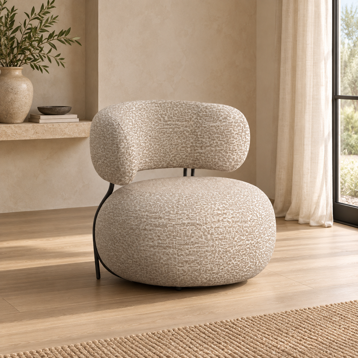 SILLÓN BEIGE TEJIDO-METAL SALÓN 73 X 76 X 75 CM
