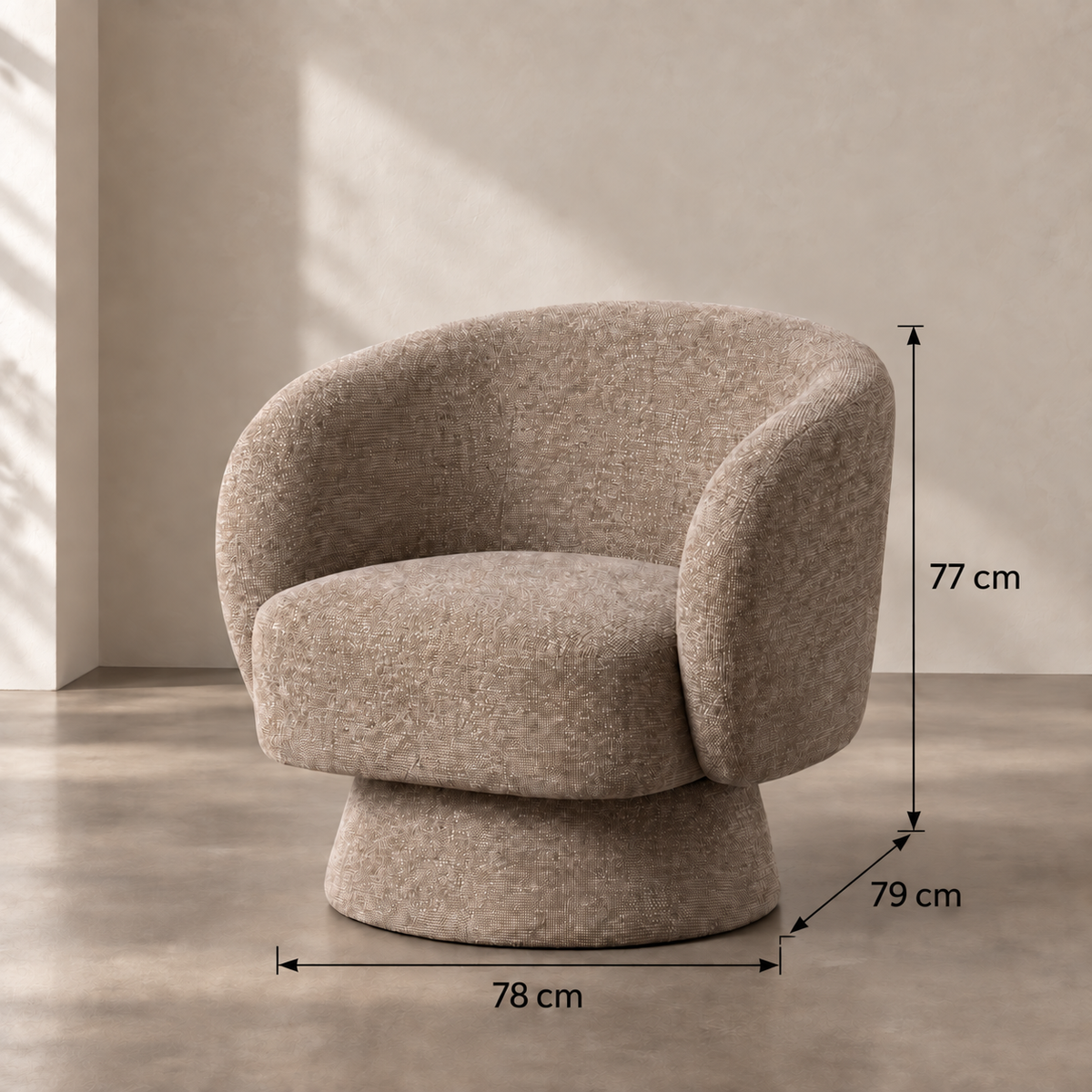 SILLÓN BEIGE TEJIDO SALÓN 78 X 79 X 77 CM — ficha de medidas
