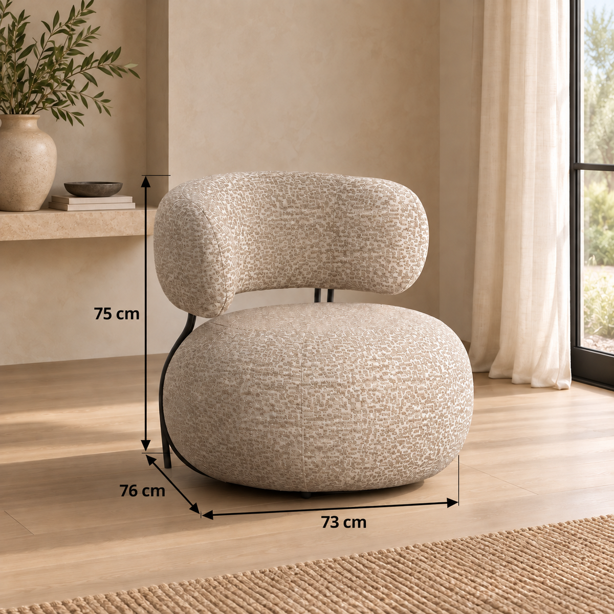 SILLÓN BEIGE TEJIDO-METAL SALÓN 73 X 76 X 75 CM