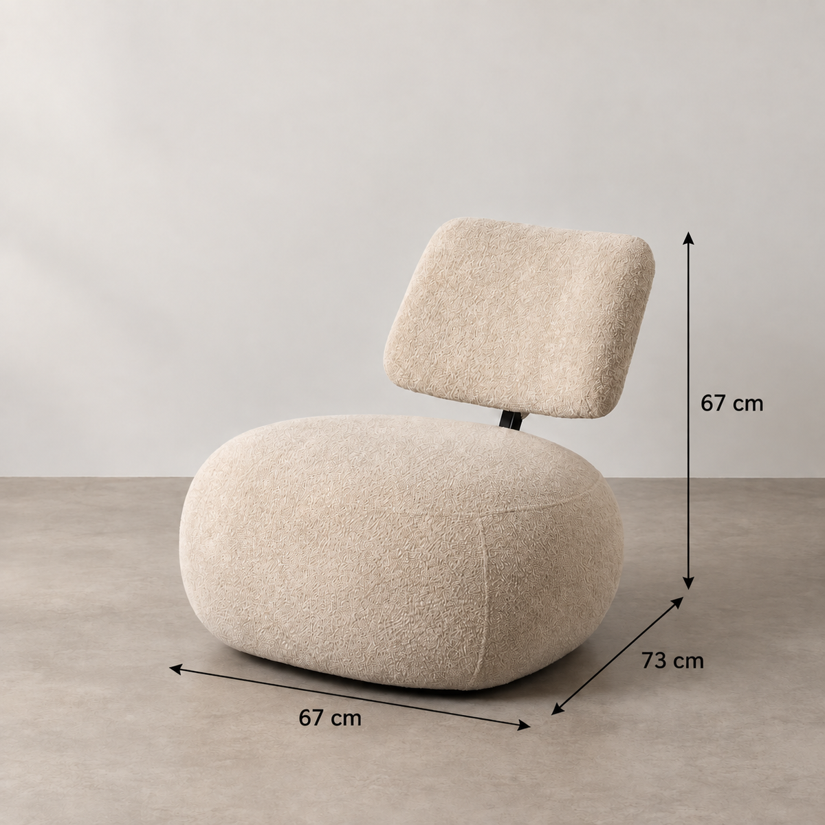 Ficha de medidas — sillón beige flotante 67 x 73 x 67 cm
