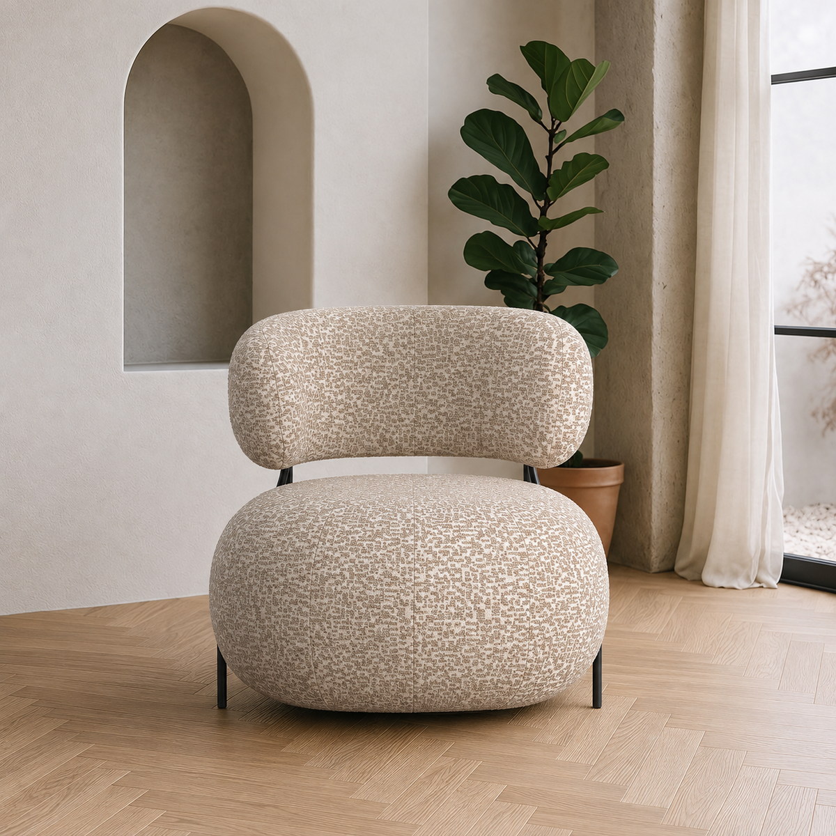 Sillón beige tejido-metal salón — vista frontal