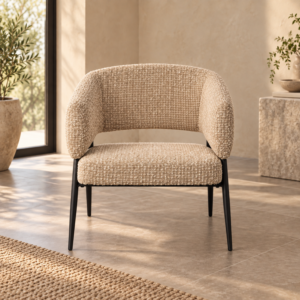 Sillón beige tejido-metal salón — vista frontal